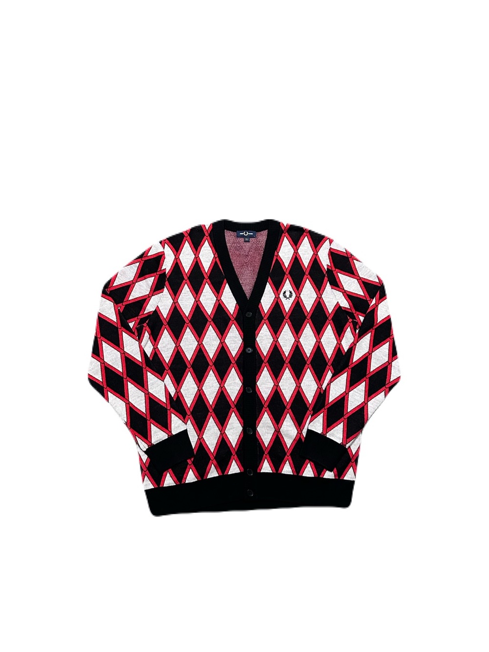 Fred Perry Wool Blend Cardigan Mens Size Large Harlequin Button Up Casual